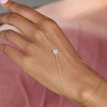 Pulseira de cristal dourado com flor, ajustável, estilo boêmio, com corrente, para mulheres, joia de noiva elegante e sofisticada, acessório versátil para o dia a dia, presente estilo praia