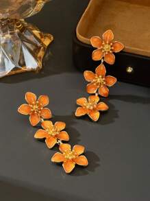 1 par de pendientes con colgante de 5 pétalos con flores estilo tropical recubiertos de epoxi para mujeres
