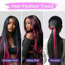 LSeaml Clip In Hair Extensions Human Hair 14 Inch 30g 6Pcs Hot Pink Straight Real Virgin Human Hair Seaml Clip Ins For  PU Weft Invisible Edge5001 - #HOTPINKST - Xem 2