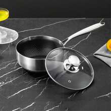 18cm Stainless Steel Nonstick Saucepan With Lid, 1.5L Induction & Gas Compatible Honeycomb Design, Stay-Cool Handle, Versatile Milk Cooking Pot