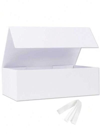 Set de 3 cajas de regalo de lujo con cierre magnético y decoración de cinta. Ideal para propuestas de padrinos de boda, bodas, Navidad, Halloween y regalos de cumpleaños (Blanco)