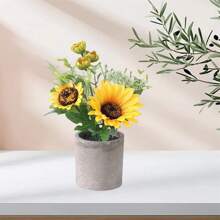 Sunflower Simulation Plastic Flowerpot Home Dining Table Fake Flower Small Bonsai Decoration