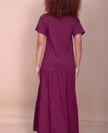 Vestido Longo Com Manga Curta Folha Bordô - bordô - Visão 5