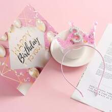 1个生日皇冠发箍，适合3-9岁儿童，公主风头饰，粉色发饰，生日礼物发箍，发带，发圈，秋季款，女士发箍 - 彩色 - 查看 2