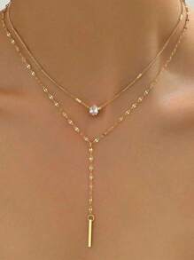 1pc Women's Fashionable Zinc Alloy Chain Rhinestone Sequin Pendant Necklace, Versatile Choker Necklace Suitable For Daily Wear, Parties And Gatherings