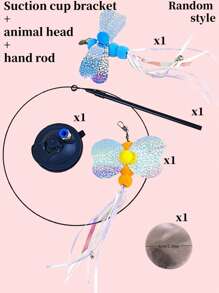 Upgraded Strong Suction Cup Cat Teaser Wand, Plush Animal Replacement Head, Self-Entertaining Durable Cat Chewing Toy, Pet Supplies