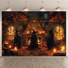 Halloween Ghost Background Fabric Made Of Polyester Material, Available In Various Styles, Witch Room, With Pumpkin Bats And Full Moon Indoor And Outdoor Multifunctional Wall Decoration Banner Background - Multicolor - View 2