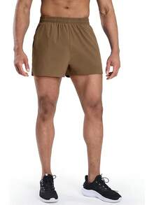 2 Pack Gym Shorts For Men Quick Dry Athletic Shorts With Brief Liner/Pockets For Running Workout Active, 3 Inch Inseam - Dark Grey/Brown - View 8