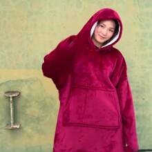2pcs/1pc Wearable Blanket Hoodie For Adults, Oversized Wearable Pajamas With Big Pockets, Thick Warm Wearable Hooded Sweatshirt Blanket, Soft Plush Sweatshirt Hooded Popular Tops One Size Fits, Great Gift For Friends, Family On Christmas, New Year