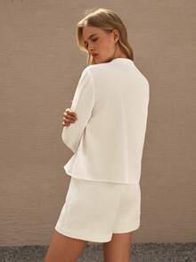 夏季亚麻感刺绣镂空蕾丝边宽松休闲女衬衫 - 白色 - 查看 6