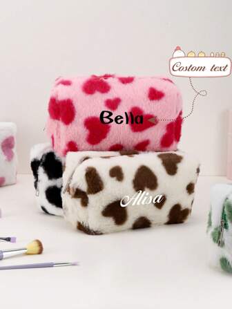 1 stuk, aangepaste cosmetische tas, borduurproces, kan zowel letters als cijfers aanpassen, tassen voor vrouwen, grote capaciteit, draagbaar, aangepaste make-uptas, hartpatroon, speciale cadeaus voor Kerstmis, Halloween, Thanksgiving, verjaardag, aangepaste cosmetische tas