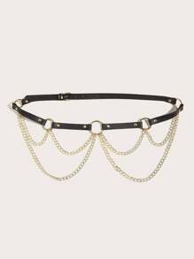1 pieza Cinturón negro para mujer con cadena y arnés de la cintura, accesorio de ropa punk gótica para uso diario y de festival