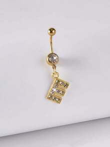 1pc Fashionable Classic 26 Letter Shape Pendant Goldtone Stainless Steel Navel Ring With Shiny Cubic Zirconia, Minimalist Style Body Piercing Jewelry Suitable For Women Daily Wear - Yellow Gold - View 21