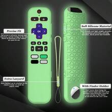 Seltureone 2 In 1 Remote Cover With Tracker Holder For Roku Voice Remote Glow In The Dark Roku Remote Cover Silicone Protective Case Anti Slip Shock Absorption Washable Green - Green - View 5