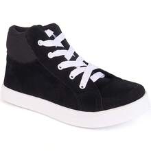 Unisex Sneakers Children's Boots Kids Boys Girls High Top Lace-Up Soft Sole Comfort Suede - 黑與白 - 查看 1