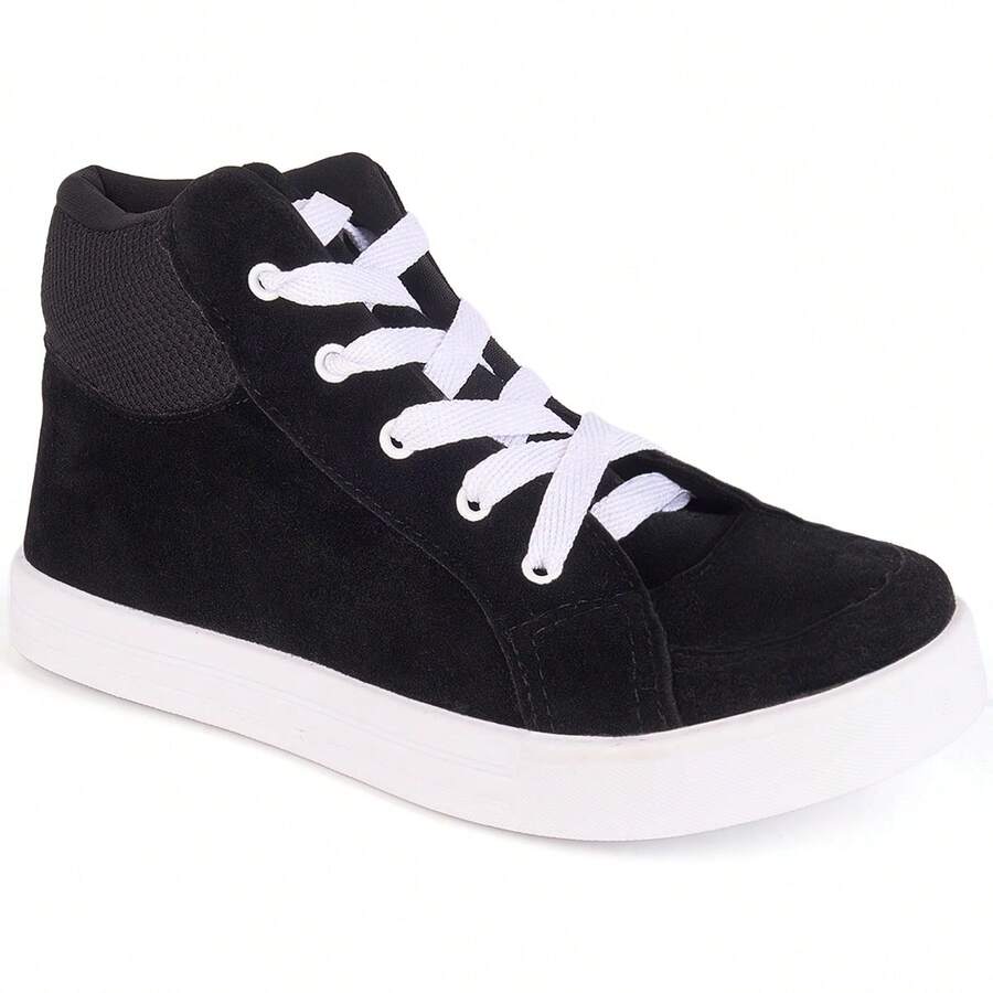 Unisex Sneakers Children's Boots Kids Boys Girls High Top Lace-Up Soft Sole Comfort Suede - 黑與白 - 查看 1