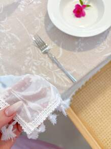 1pc Lace Tablecloth, Rectangular Table Cover With Jacquard Mesh, Available In Multiple Sizes, Suitable For Holiday Party Decor, Dining Table Decor, Home And Room Decoration