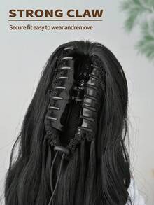 22 Inch Black Water Wave Natural Curly Clip-In Ponytail Hair Extensions, Soft & Natural, Heat Resistant Synthetic Hair, For Women