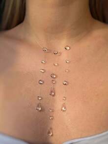 1pc Fashion Minimalist Faux Water Drop Dew Tassel Necklace, Suitable For Women Everyday Wear - Clear - View 2