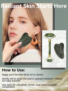 Facial Gua Sha Massage Tools Pink Massage Tools Women Portable Female Beauty With Roller Massager And Gua Sha Board For Face And Body,Beauty,Skin Care Products,Spa,Self Care,Skin Care Tools,Face Care,Esthetician Supplies,Massage,Face Massage Tool,Face Roller - Green - View 6