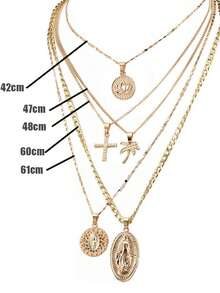 5pcs/Set Fashion Relief Decor Necklace Pendants Including Lotus, Palm Tree, Cross, Suitable For Any Occasion - Gold - View 4