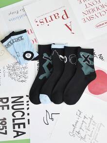 5 Pares de Meias Estampadas com Grafite da Moda Casuais para Mulheres, Adequadas para Uso Diário, Esportes, Estilo de Rua, Primavera/Outono