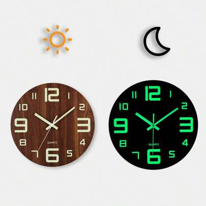 1 件 12-16 英寸复古托斯卡纳乡村大数字木制夜光挂钟，AA 电池供电，圆形静音无滴答声，夜光数字和指针，适合客厅、卧室、办公室、户外家居装饰，礼物（不含电池）学校装饰学校惊喜宿舍装饰返校