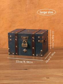 1 件大号复古绿色木制珠宝盒，欧式方形木盒储物盒道具带锁，工艺装饰