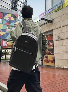 Men's Large Capacity Solid Color Durable Waterproof Backpack, Outdoor Travel Bag