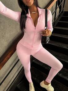 2-delat set med långärmad topp och byxor för kvinnor, casual, sportig stil, nytt mode