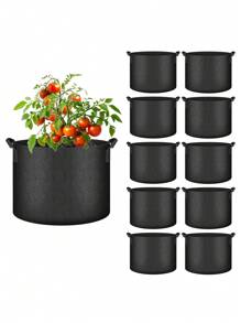 5 加仑可重复使用种植袋，加厚无纺布种植袋带手柄 - 透气无纺布，轻便便携式蔬菜、花卉、番茄、土豆、水果种植箱 - 室内/室外园艺，节省空间的设计，黑色，种植袋，水果种植，经典种植箱外观，耐用种植箱，透气面料