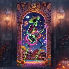 2D Door Curtain Hanging Banner, Party Celebration Banner, Polyester Material, Mexican Day Of The Dead Theme Doorway Decoration Banner, 2D Hanging Decor Banner, Halloween Door Curtain Decor For Room And Porch, Festival Party Supplies Background, No Electricity Required