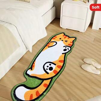 1 件装可爱猫咪造型地毯 - 柔软舒适的仿羊毛涤纶材质，易于清洁和清洗，防滑底背，适合装饰客厅、卧室、浴室或办公室，仅限室内使用，卧室装饰 | 俏皮猫咪设计 | 可机洗地毯，猫咪浴室厨房装饰厨房地毯