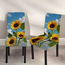 1pc/2pcs/4pcs/6pcs Creative Multi-Color Sunflower Print Home Decorative Chair Cover, Full Coverage High Stretch Slipcover, Dirt-Resistant And Anti-Fouling Chair Protector For Home, Seasonal Decor