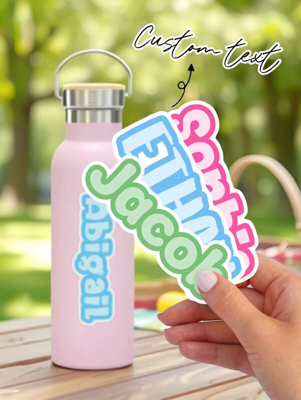 100/50/20/10/1 Pieza Pegatinas personalizadas con nombre personalizado - Fuente de dibujos animados - Pegatinas para portátil personalizadas, coloridas y variadas, pegatinas con nombre para botellas de agua - Adecuadas para regalos de vacaciones, decoraciones diarias, pegatinas para cuadernos, decoraciones para bolsas de embalaje de dulces, útiles escolares, vuelta al cole, multifuncional, ornamental, reutilizable, moderno, colorido, lindo, vintage, de dibujos animados, kawaii, personalizado, único, personalizado, trabajadores, clientes, estudiantes, para negocios/trabajo/oficina, para la escuela