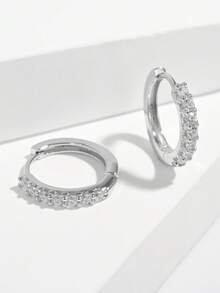 1 Pair Elegant And Fashionable Delicate Minimalist 925 Sterling Silver Artificial Zirconia Pink Bow Pendant Design Hoop Earrings, Suitable For Women's Parties And Gatherings, Gift