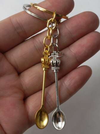 5pcs Mini Spoon Keychain Pendant Chain Accessories, Suitable For DIY Jewelry Making, Mobile Phone, Keychain, And Doll Decoration