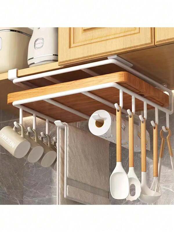 1 Peça Armário Rack de Armazenamento, Com Gancho Armário Rack de Armazenamento, Rack de Tábua de Cortar Cozinha, Rack de Tampa de Panela, Rack de Divisória de Armário Suspenso, Rack de Armazenamento Suspenso Multifuncional, Adequado para Armazenamento de Armário de Cozinha, Acessórios de Cozinha