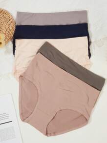 5pcs/Pack Plus Size Women's Solid Color High Waist Elastic Comfortable Elegant Bikini Panties