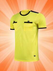 Men's Sport Referee Uniform, Football, Badminton, Table Tennis Training, Running Comfortable Sport Pocket Shirt, Breathable Short Sleeve T-Shirt