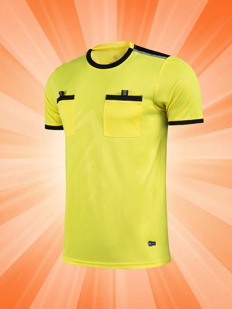 Men's Sport Referee Uniform, Football, Badminton, Table Tennis Training, Running Comfortable Sport Pocket Shirt, Breathable Short Sleeve T-Shirt
