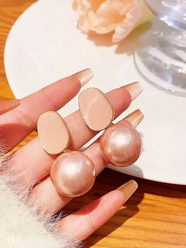 1 Par de Pendientes Colgantes de Aleación de Zinc con Perlas Falsas, Combinando Rosa Suave y Elegancia, Adecuado para Festivales, Regalos, Bodas, Uso Diario