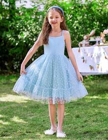 2025Toddler Girls Tulle Dress Rainbow Tutu Birthday Princess Dresses Formal Photo Shoot Outfit Summer Clothes 2-6T'Sprout Style' - 藍色 - 查看 2