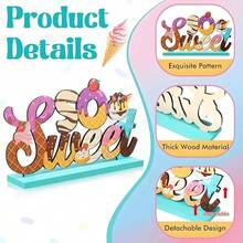 6pcs Wooden Ice Cream Dessert Decorations, Ice Cream Desktop Centerpiece Decor, Letters, Trucks, Fairy Wooden Signs, Bar Party Birthday Party Supplies