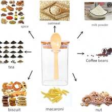 4-Piece Square Glass Jar With Bamboo Lid And Spoon - Sealed 27 Ounce Borosilicate Glass Food Storage Container For Coffee, Tea, Sugar