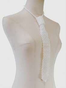 Faux Pearl Knitted Hollow Out Beaded Scarf, Vintage Neck Decorative Collar Accessory To Match Shirts