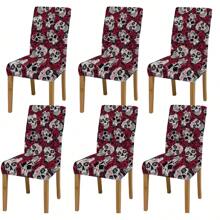 1 件/2 件/4 件/6 件万圣节花卉和骷髅印花节日家居装饰椅套，高弹力全套可拆卸可洗椅子保护套，适用于家庭、季节性装饰