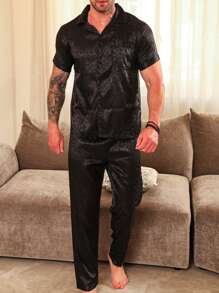2pcs Sleepwear Set For Men, Short Sleeve & Long Pants, Striped & Leopard Print Casual Pajama Set, Spring/Autumn/Summer