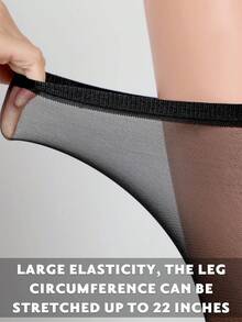 3 Pairs Plus Size Thigh High Stockings Semi Sheer Thigh High Socks Nylon Over The Knee Tights Pantyhose For Women - 白色 - 查看 10