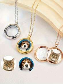 个性化宠物照片纪念项链 - 不锈钢或玫瑰金吊坠，刻有宠物身份标签，适合爱狗爱猫人士的持久宠物纪念珠宝，宠物离世后的礼物 | 圆形吊坠项链 | 耐用珠宝，宠物纪念品